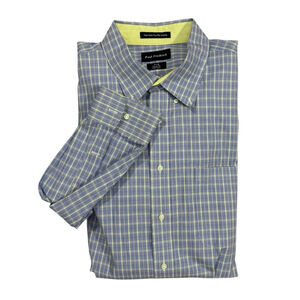 Paul Fredrick Classic Fit Dress Shirt 19x36 Men’s Cotton Yellow Blue Checked